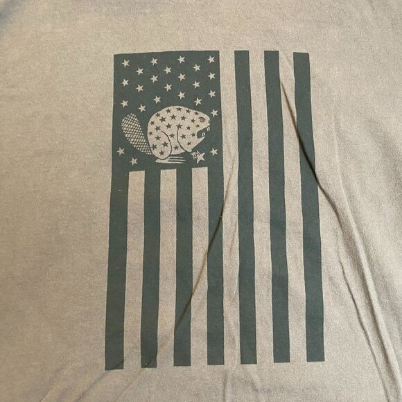 Duluth Mens Long Sleeve T-Shirt XL Olive Drab Green With Beaver Flag Design - Picture 6 of 10
